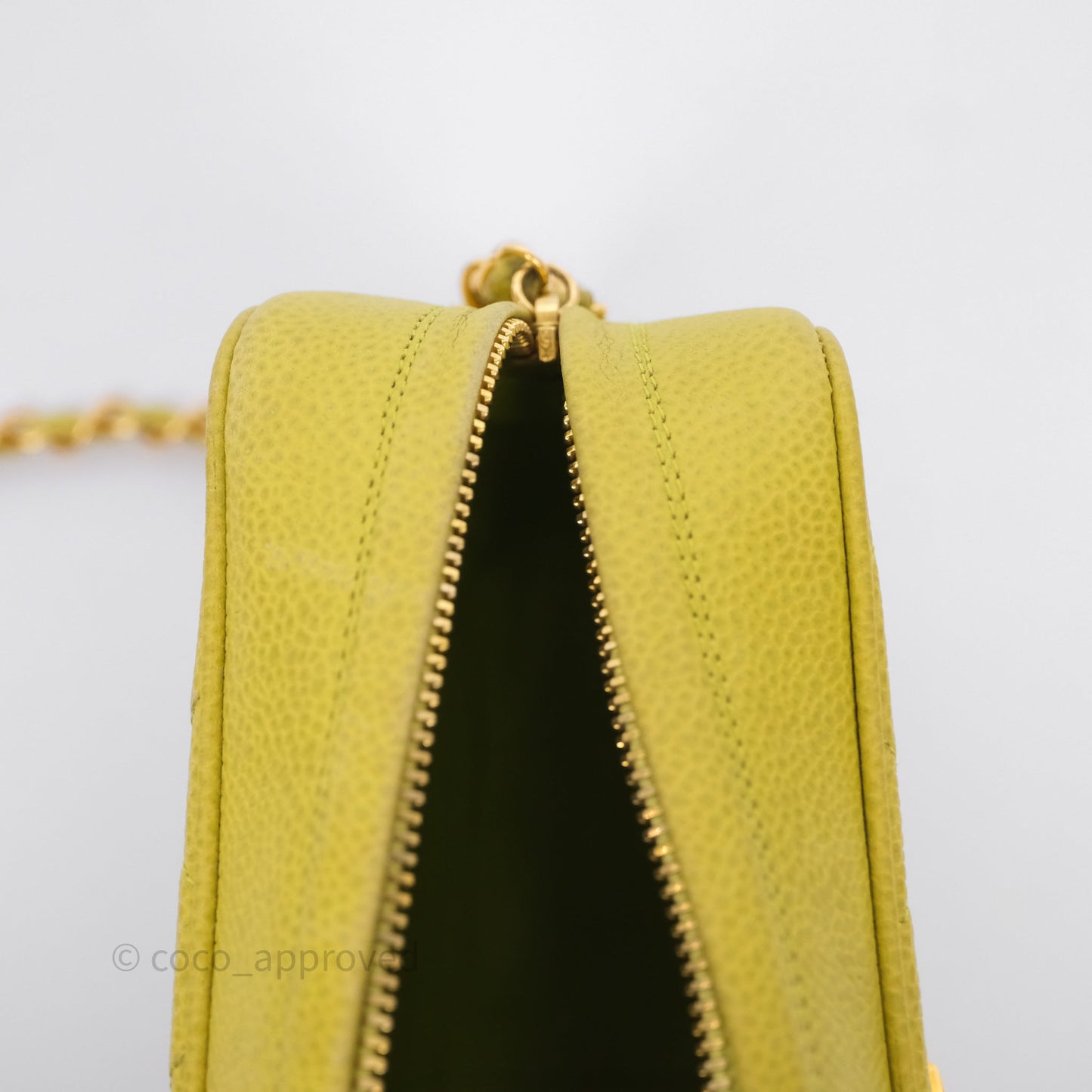 Chanel Vintage Quilted Camera Bag Green Yellow Caviar Gold Hardware