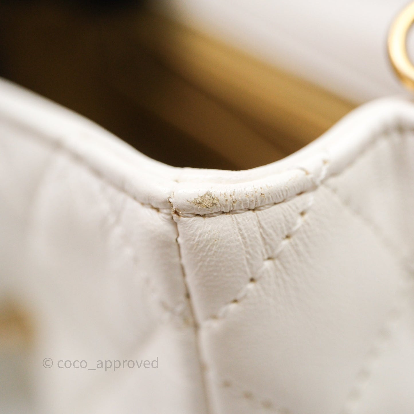 Chanel Mini Rectangular Pearl Crush Quilted White Lambskin Aged Gold Hardware
