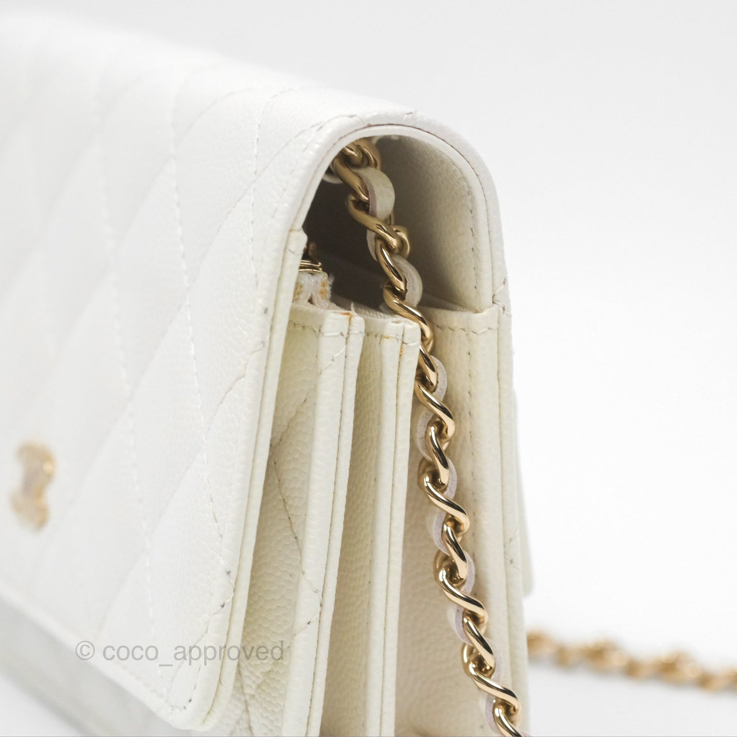 Chanel Quilted Mini Wallet on Chain WOC Ivory Caviar Gold Hardware