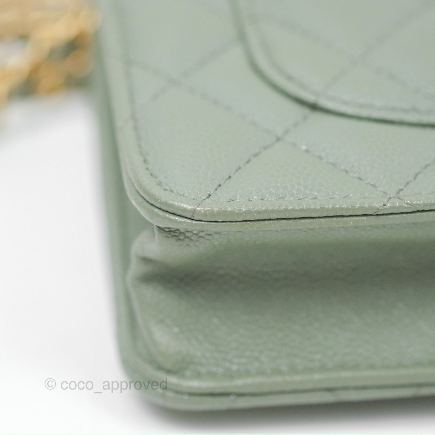 Chanel Classic Quilted Wallet On Chain WOC Glitter Dark Tiffany Green Caviar Aged Gold Hardware