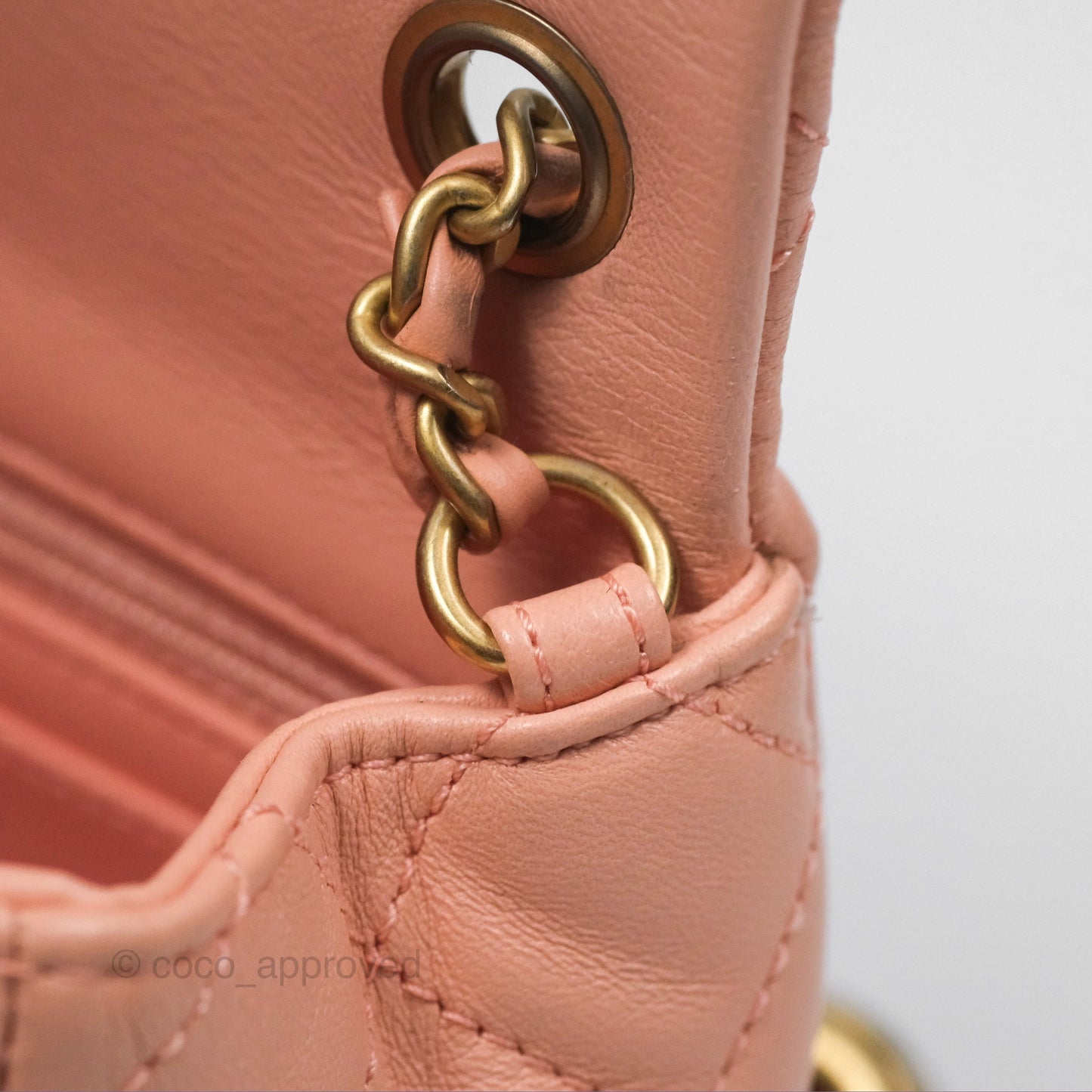 Chanel Pearl Crush Mini Square Quilted Peach Beige Lambskin Aged Gold Hardware