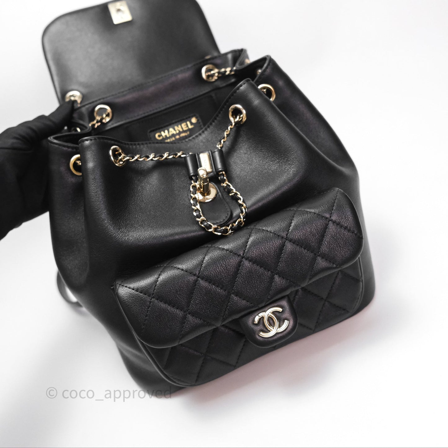 Chanel Quilted Large Duma Drawstring Backpack Black Calfskin
