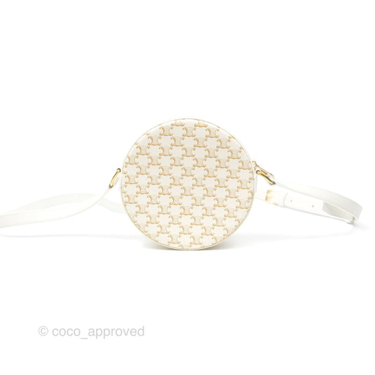 Celine Round Purse on Strap Triomphe Canvas White Calfskin