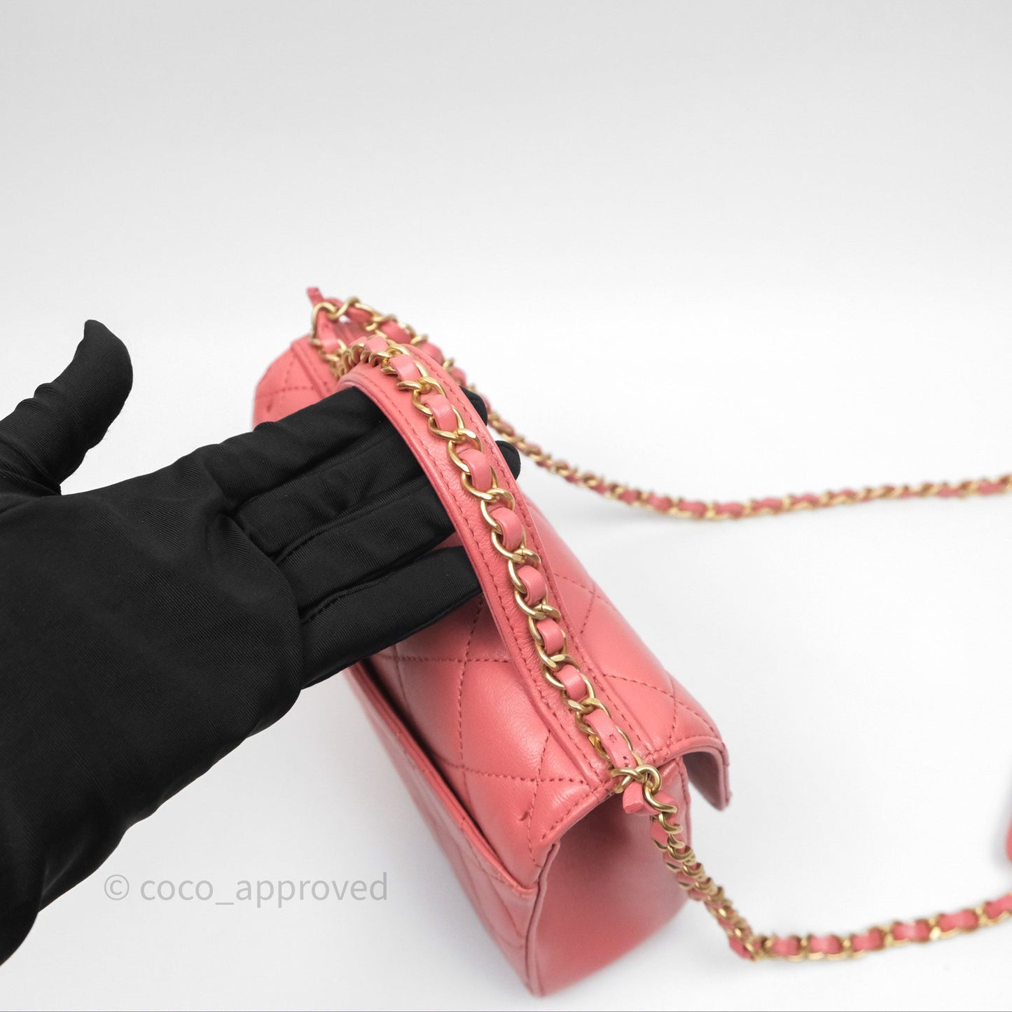 Chanel Quilted Small Chain Infinity Handle Bag Pink Lambskin Aged Gold Hardware