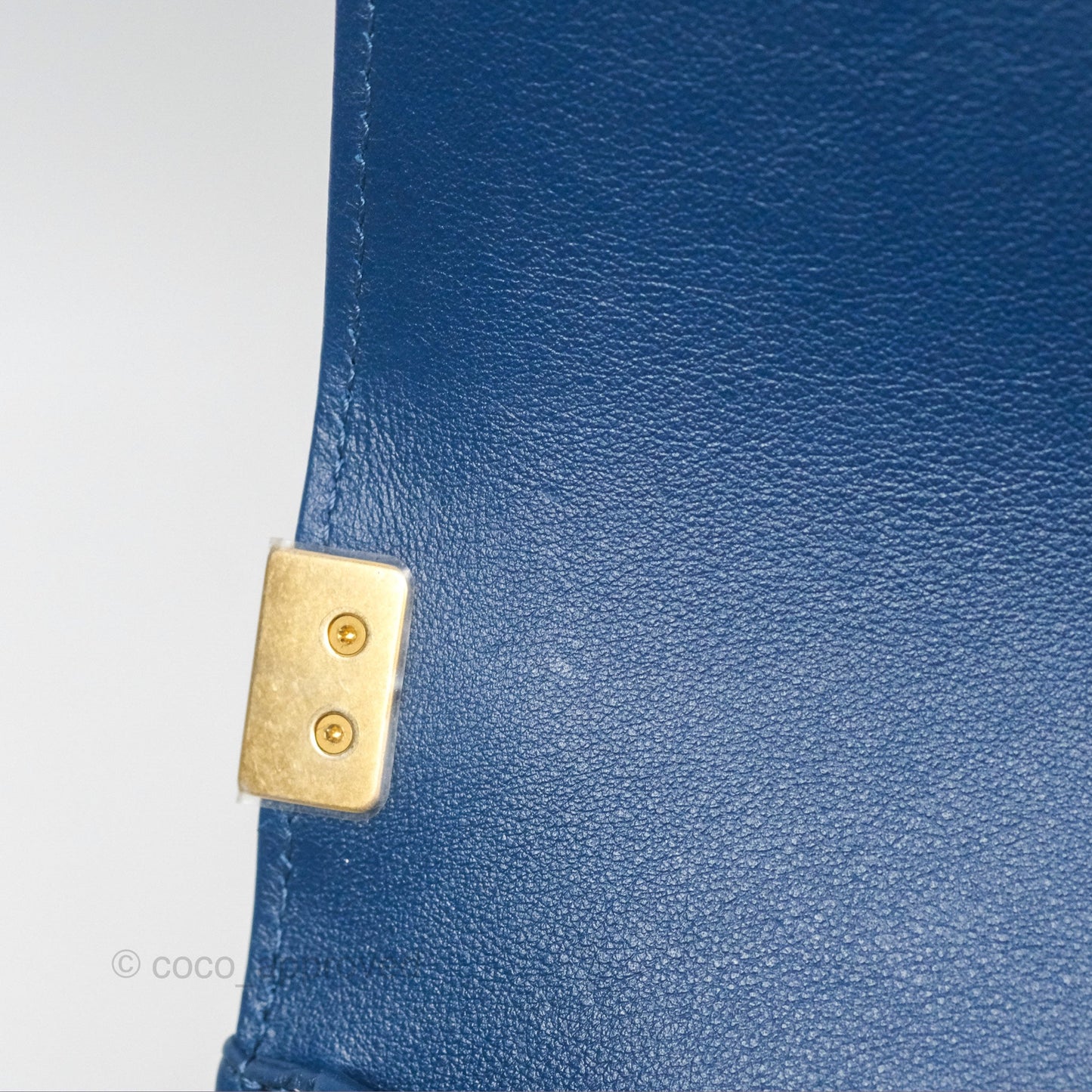 Chanel Quilted Medium Boy With Handle Dark Blue Calfskin Aged Gold Hardware