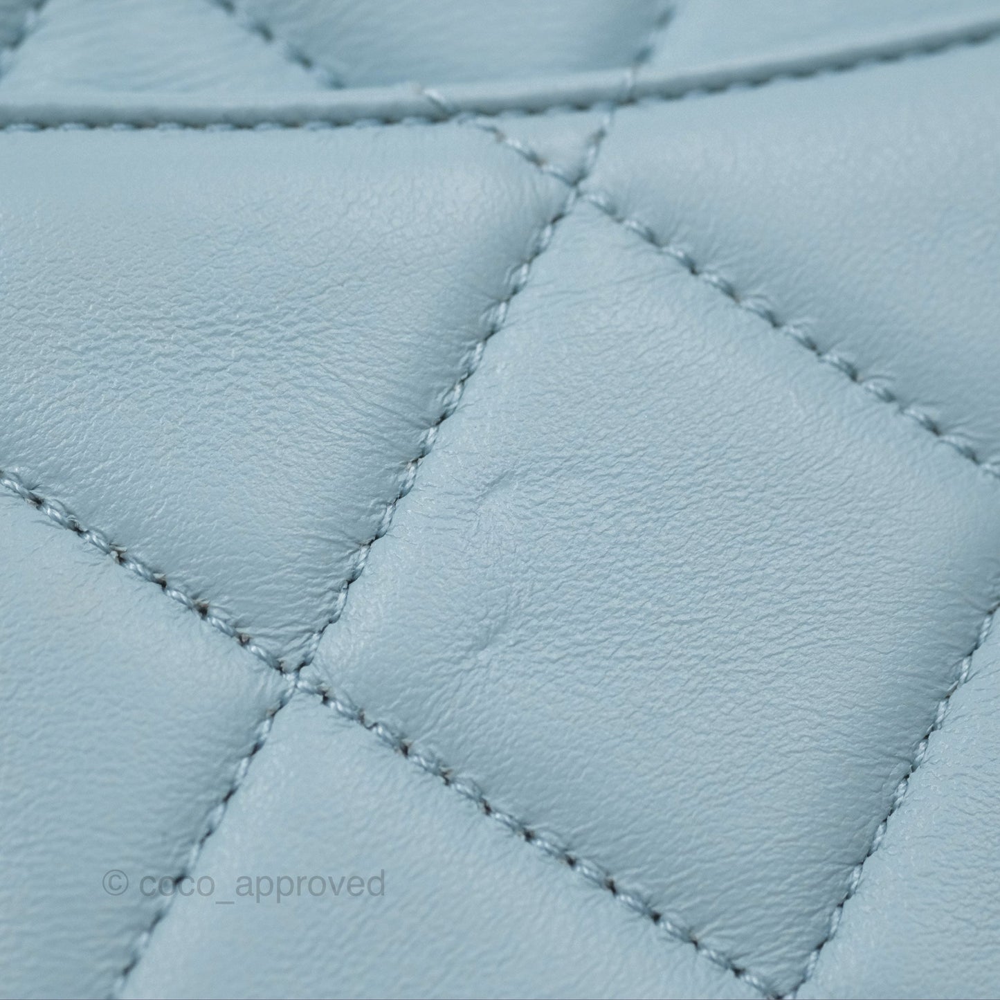 Chanel Quilted Enamel Pending CC Small Square Flap Baby Blue Lambskin 22P
