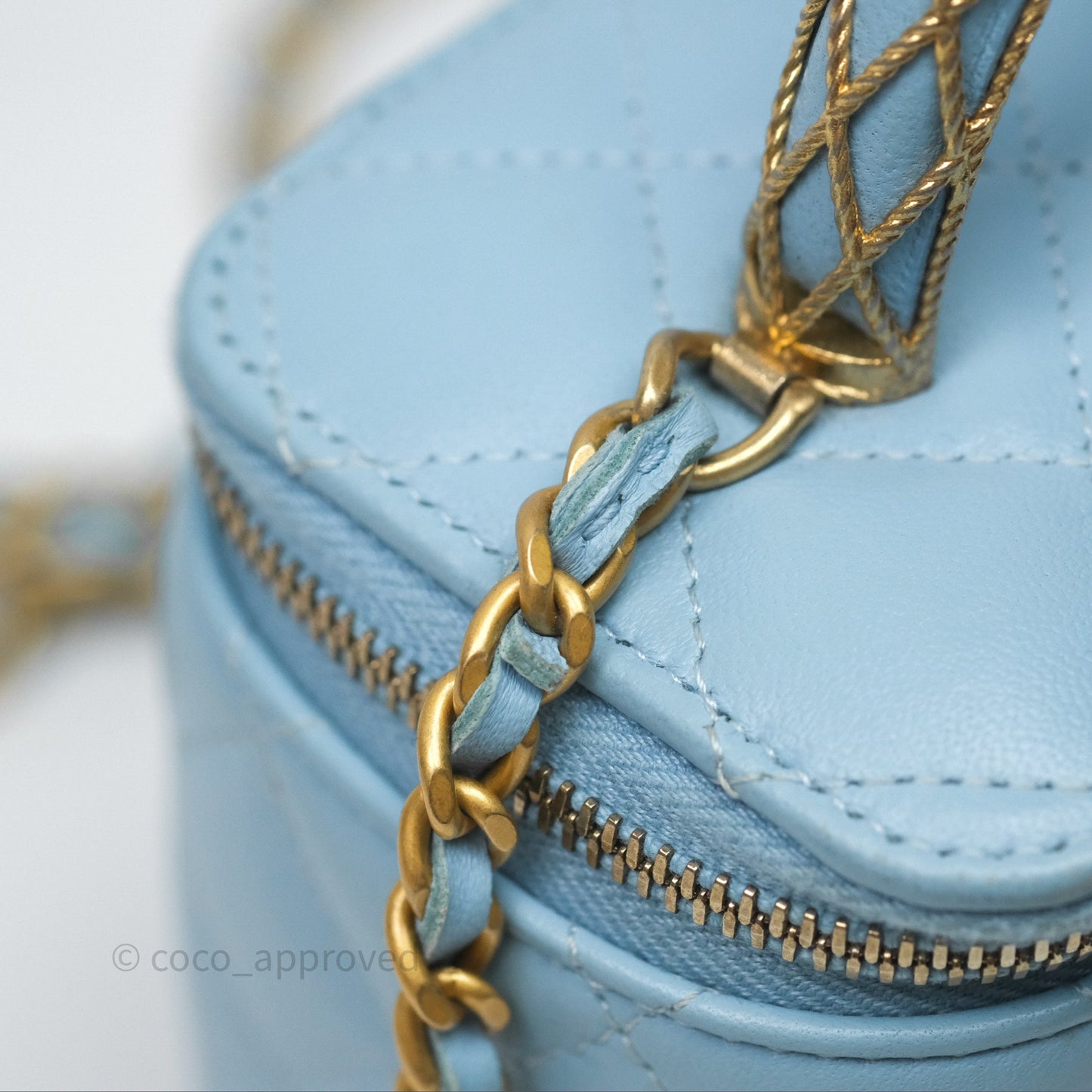 Chanel Vanity Rectangular Top Handle Blue Lambskin Gold Hardware