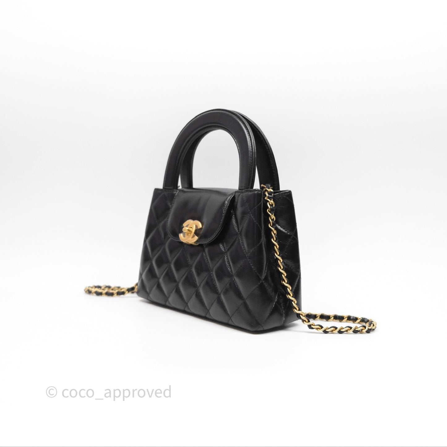 Chanel Kelly Bag Quilted Black Shiny Crumpled Calfskin Aged Gold Hardware