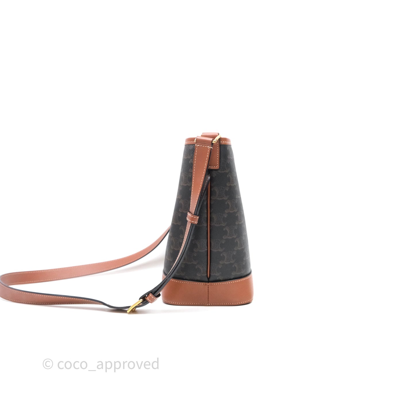 Celine Small Bucket Triomphe Canvas Tan Calfskin