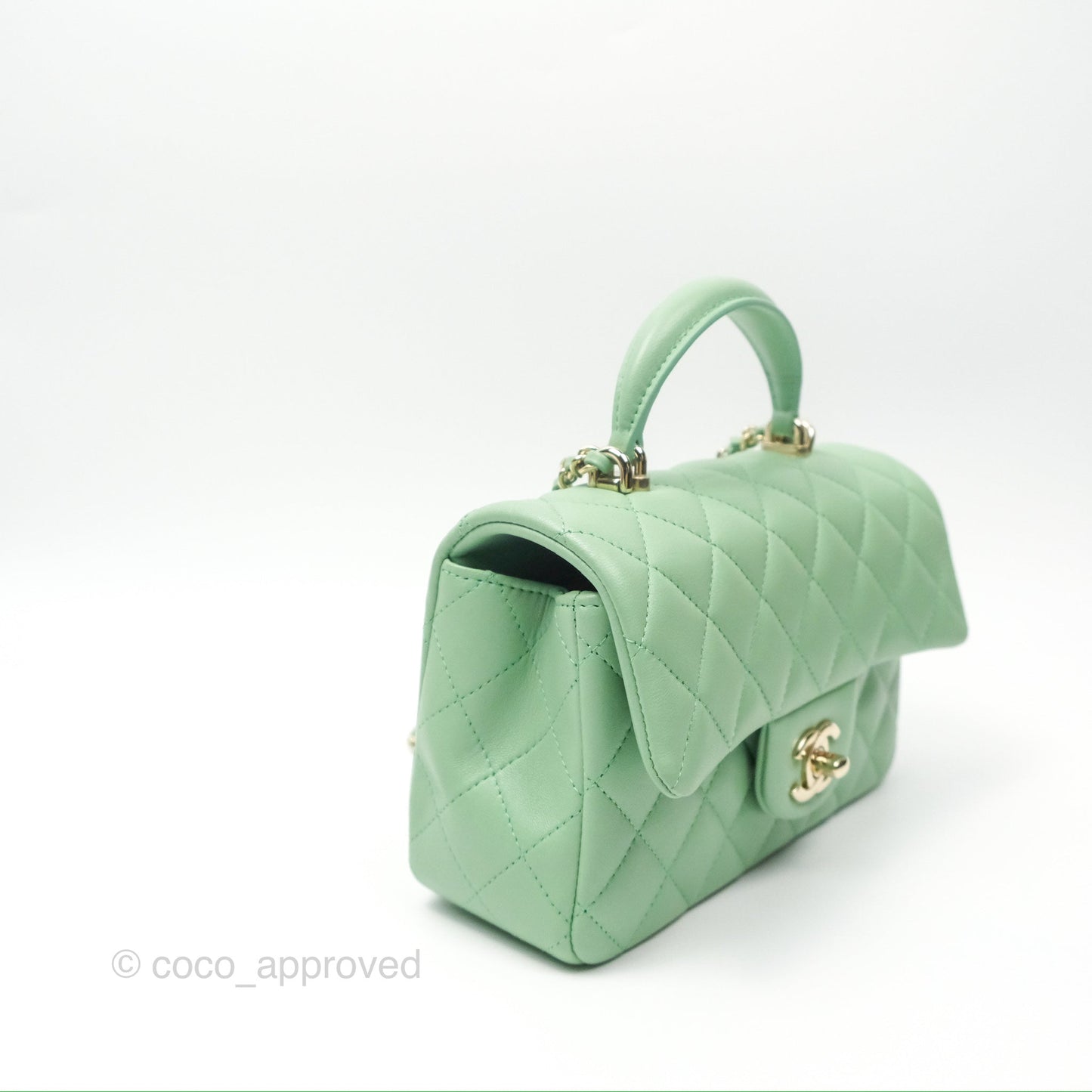 Chanel Top Handle Mini Rectangular Flap Bag Avocado Green Lambskin Gold Hardware