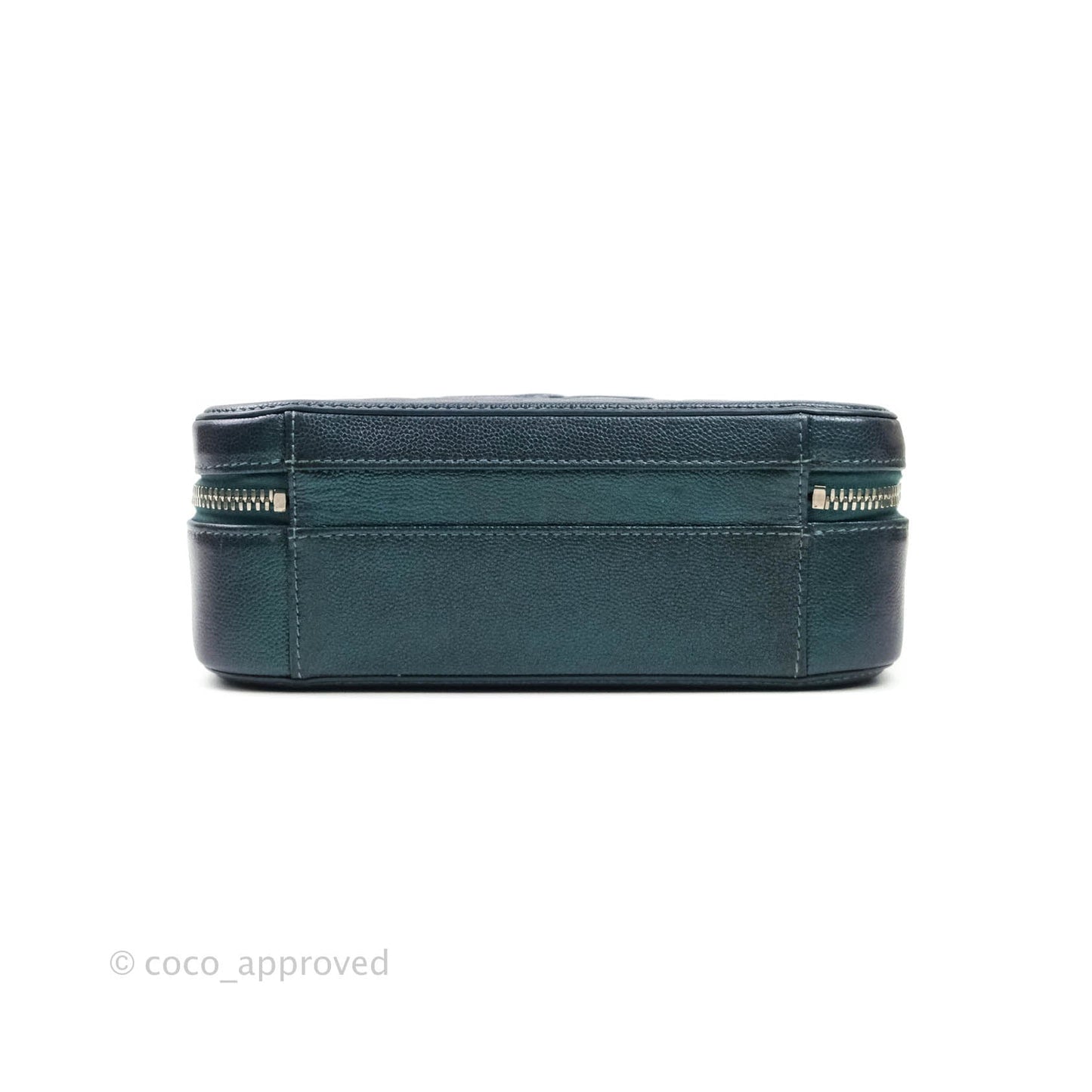 Chanel Quilted Medium CC Filigree Vanity Case Iridescent Dark Turquoise Caviar Rainbow Hardware
