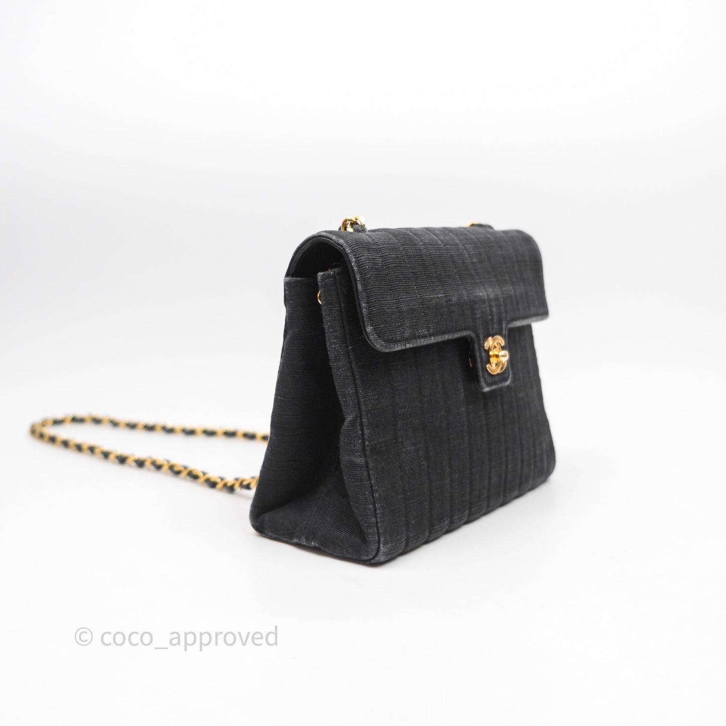 Chanel Vintage Small Flap Bag Black Grosgrain 24K Gold Hardware