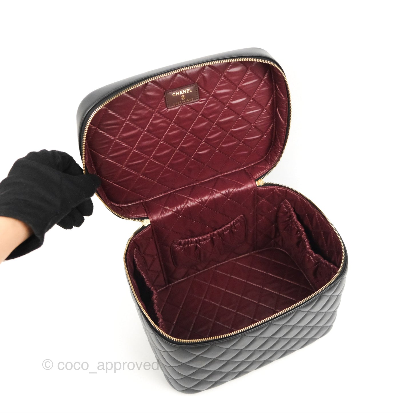 Chanel Classic Cosmetic Vanity Pouch Quilted Black Lambskin Gold Hardware