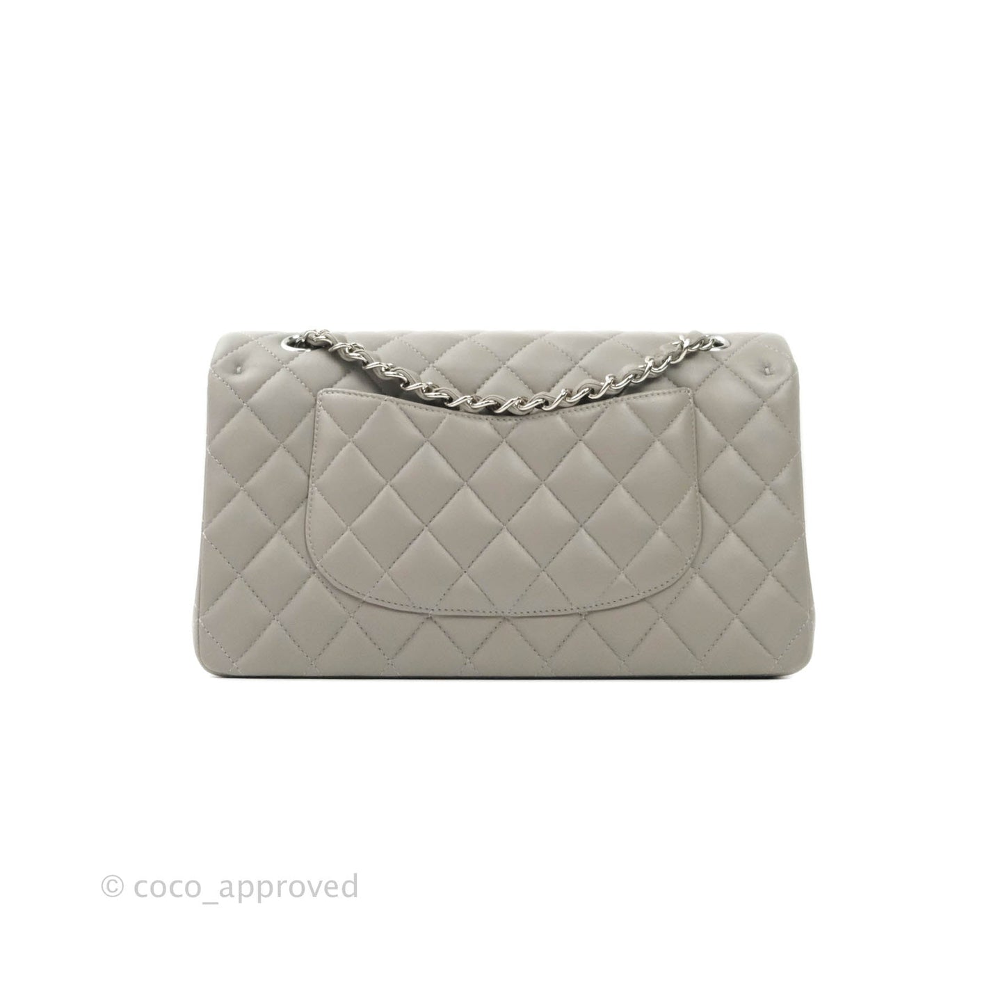 Chanel M/L Medium Double Flap Bag Grey Lambskin Silver Hardware 19B