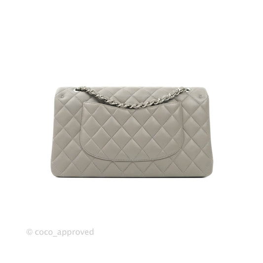 Chanel M/L Medium Double Flap Bag Grey Lambskin Silver Hardware 19B