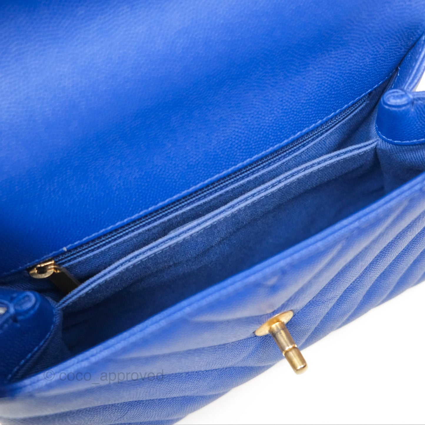 Chanel Small Coco Handle Chevron Blue Caviar Aged Gold Hardware