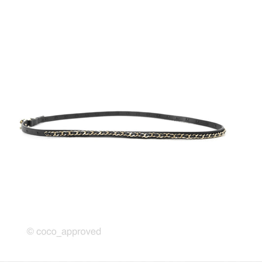 Chanel CC Leather Chain Belt Black Gold Tone 22S
