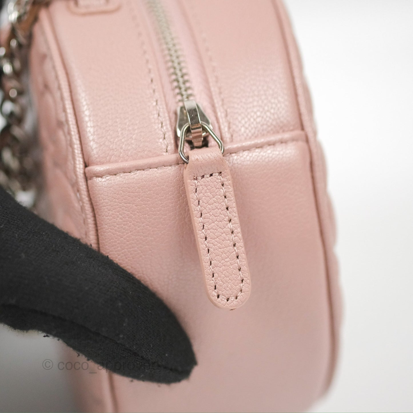 Chanel Camellia Embossed Round Clutch With Chain Iridescent Light Pink Goatskin Silver Hardware