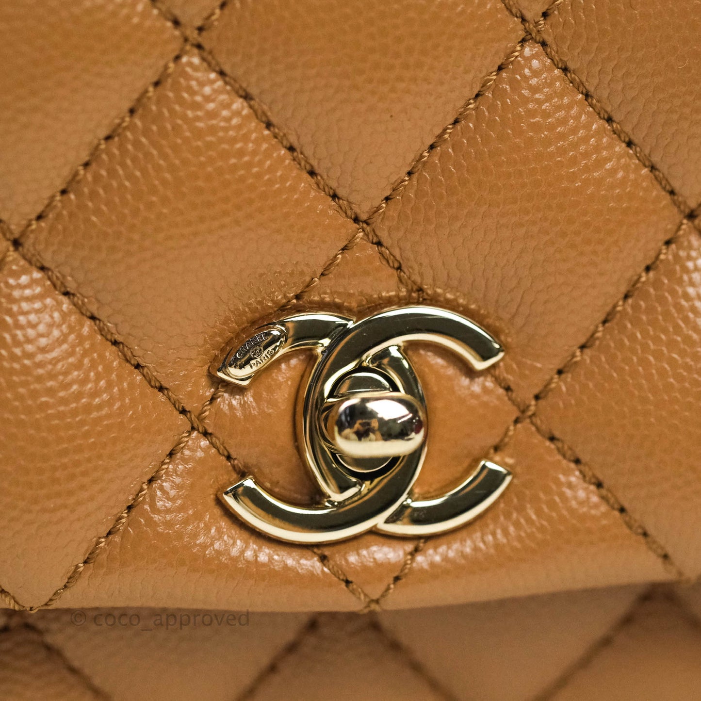 Chanel Quilted Extra Mini Coco Handle Dark Beige Caviar Gold Hardware 21P