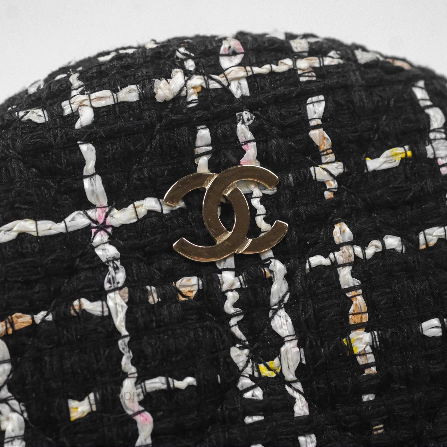 Chanel Classic Quilted Round Clutch With Chain Black Tweed Gold Hardware