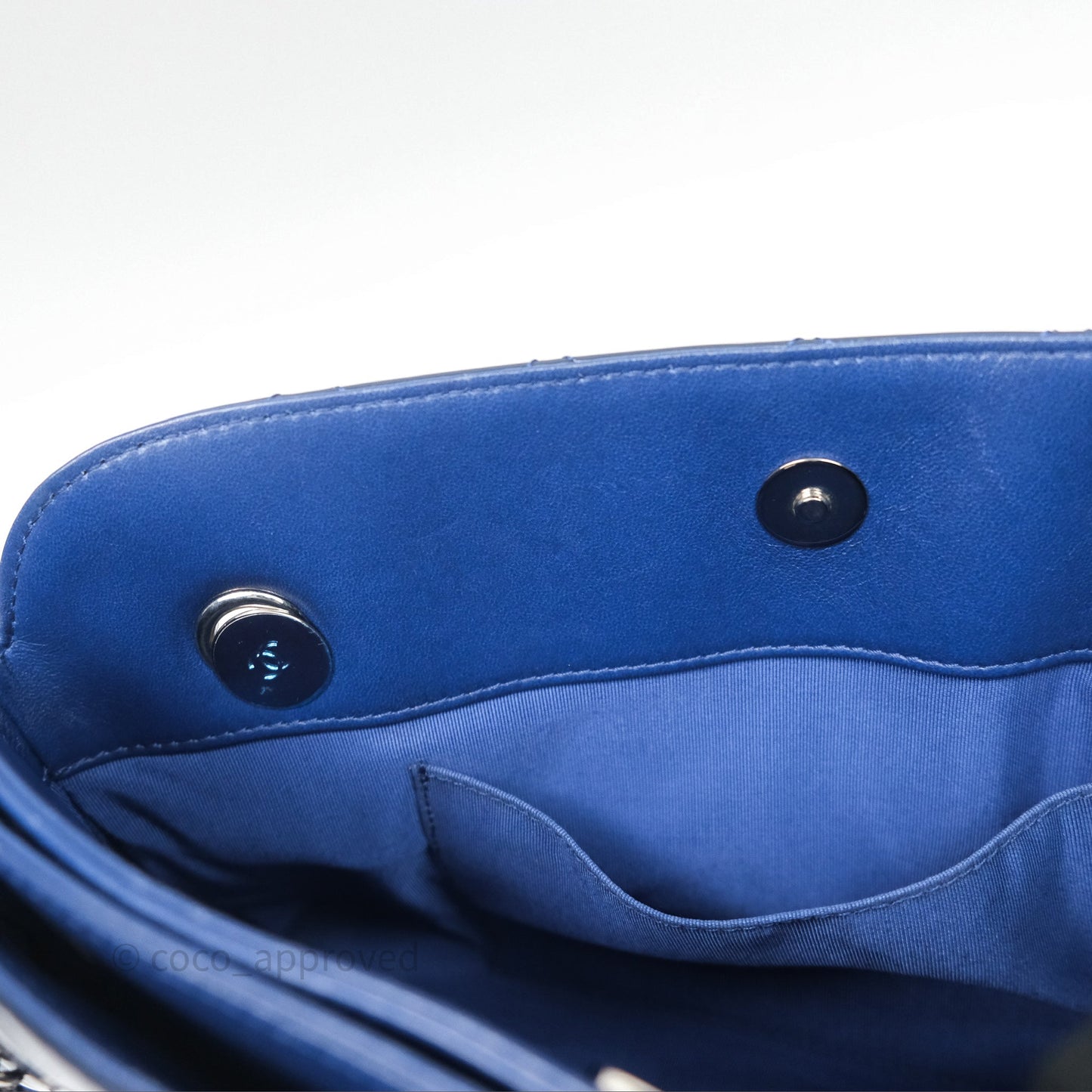 Chanel Quilted Bowling Tote Royal Blue Patent Silver Hardware