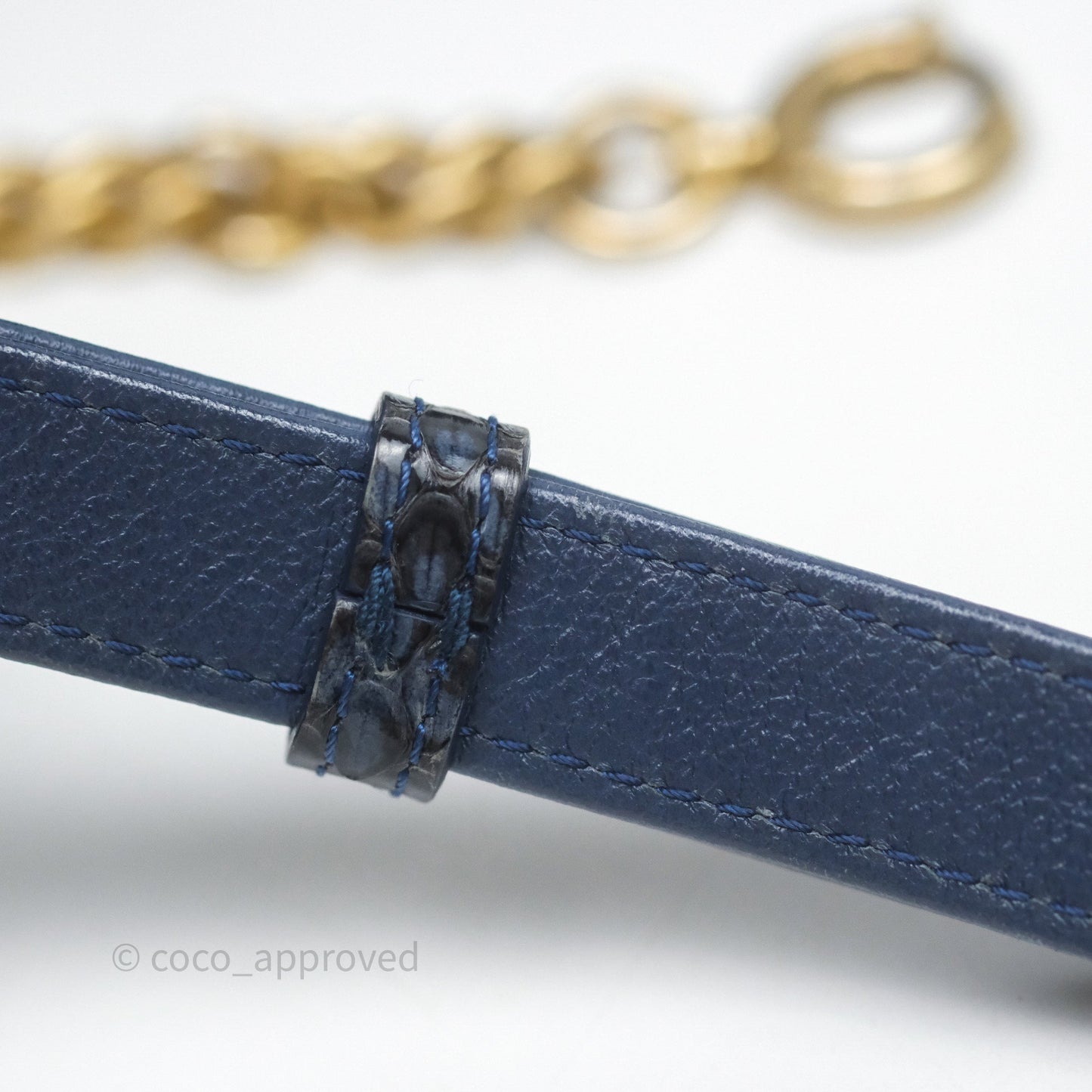 Chanel Small Chevron Python Chic Top Handle Flap Blue Calfskin Gold Hardware