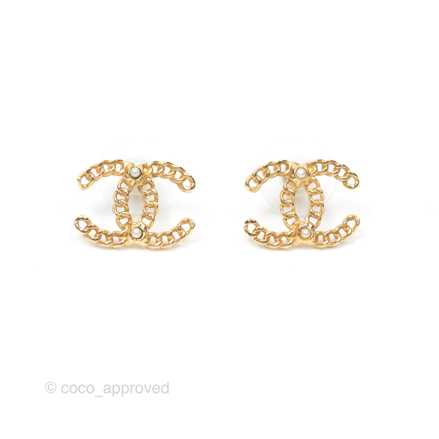 Chanel Pearl CC Earrings Gold Tone 18K