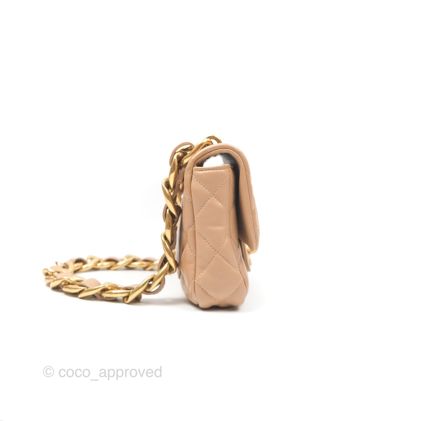 Chanel Small Chunky Chain Flap Bag Lambskin Beige Aged Gold Hardware 22S