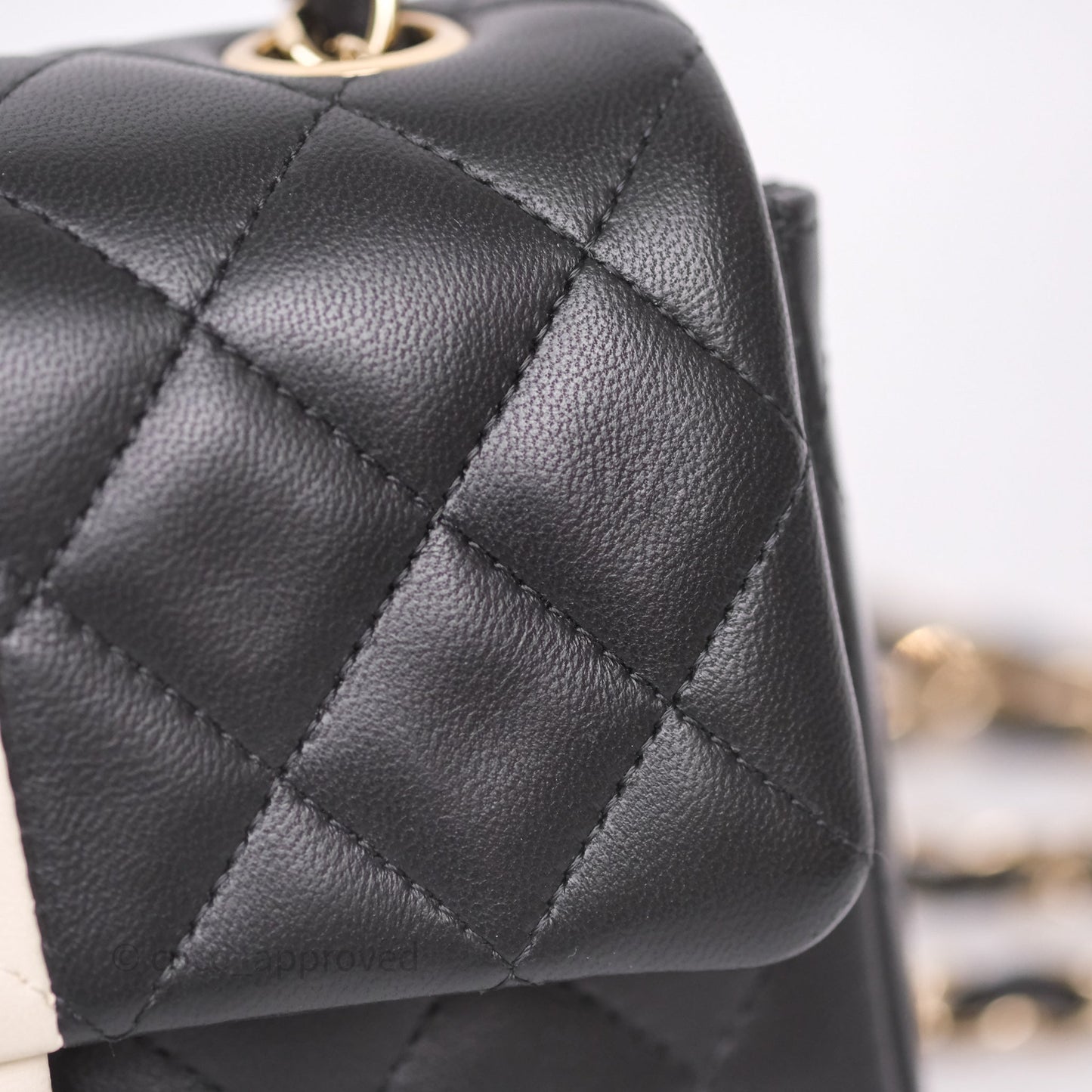 Chanel Mini Rectangular Flap Quilted Black White Lambskin Gold Hardware