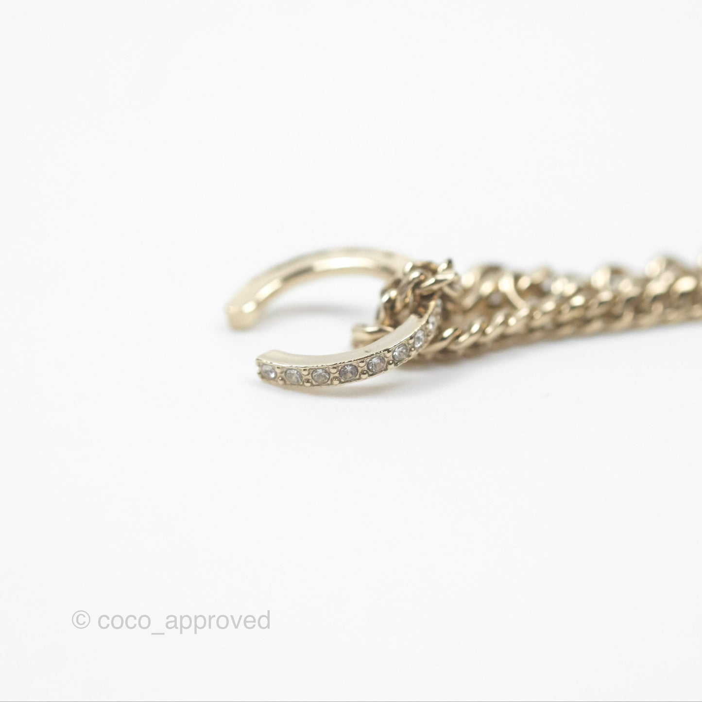 Chanel Crystal CC Black Heart Chain Drop Earrings Gold Tone 22B