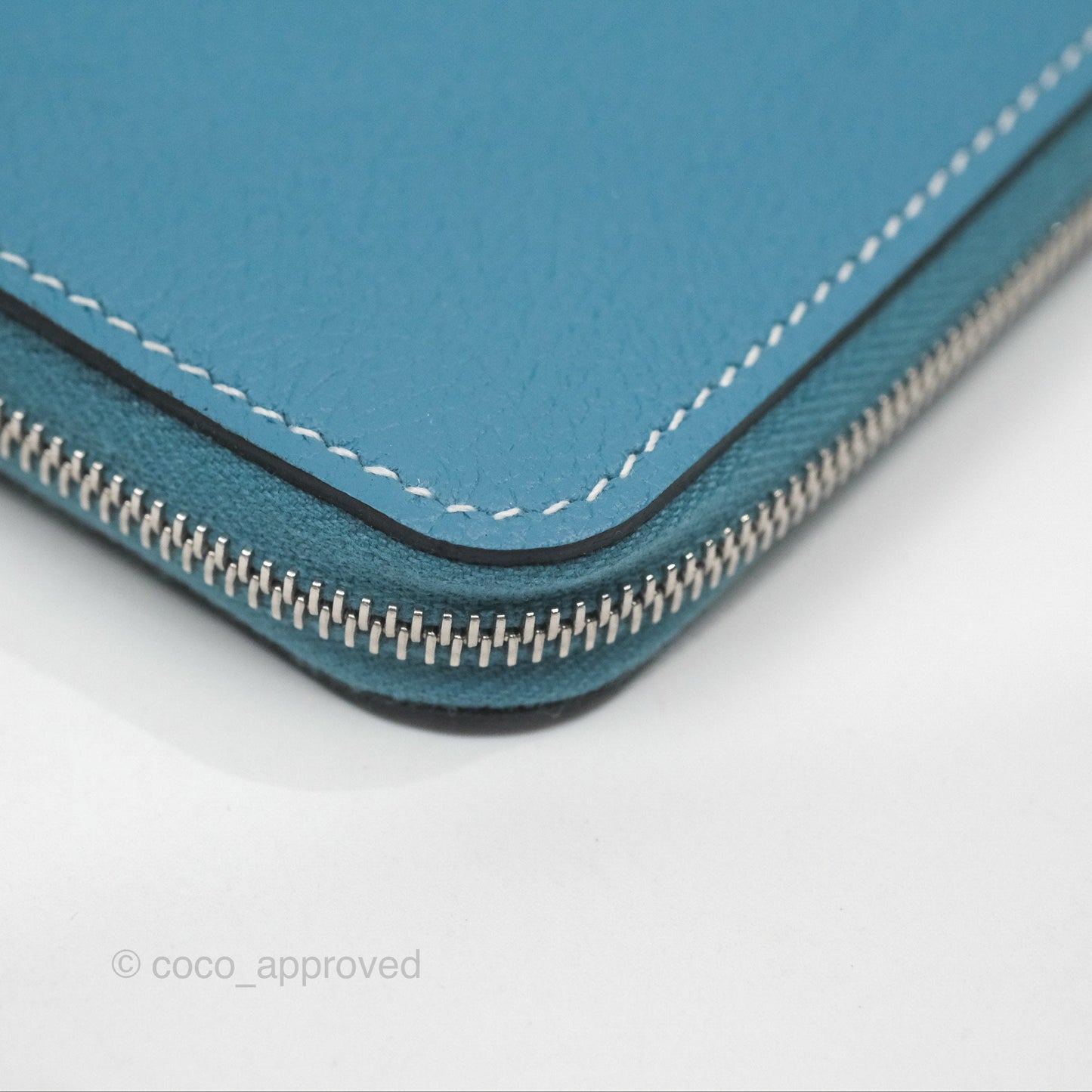 Hermès Zipengo Chaine d'Ancre Compact Card Holder Blue Jean 75 Evercolor Palladium Hardware