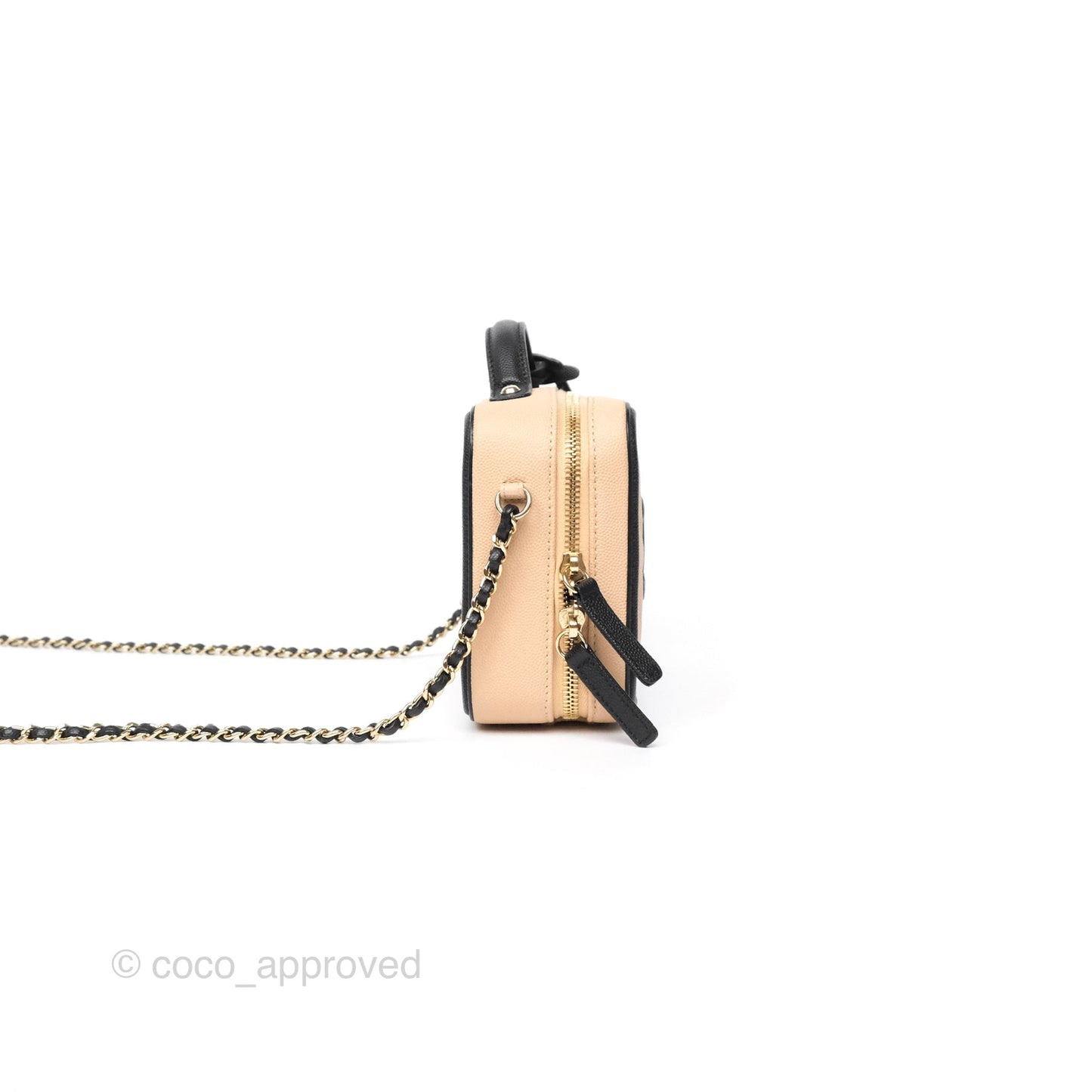 Chanel Quilted Small CC Filigree Vanity Case Black Beige Caviar Gold Hardware