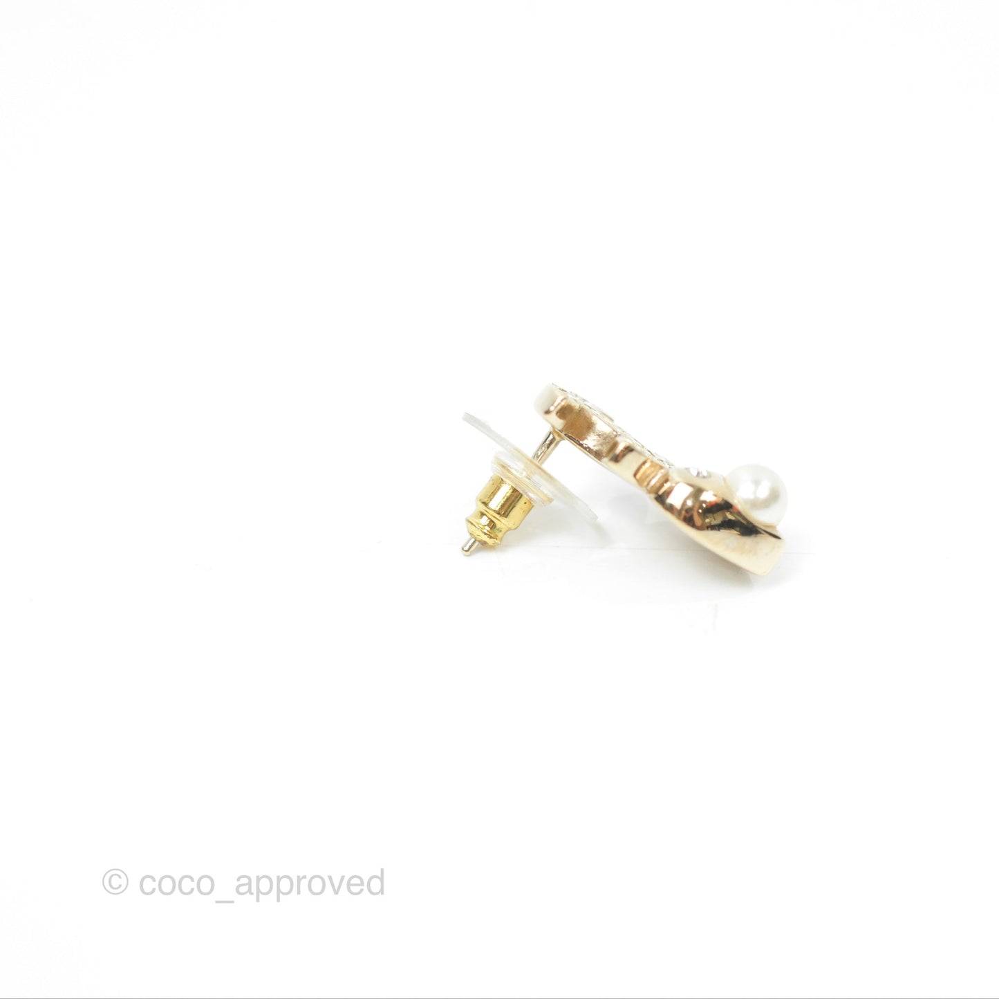 Chanel Crystal CC Star & Heart Pearl Earrings Gold Tone 19B