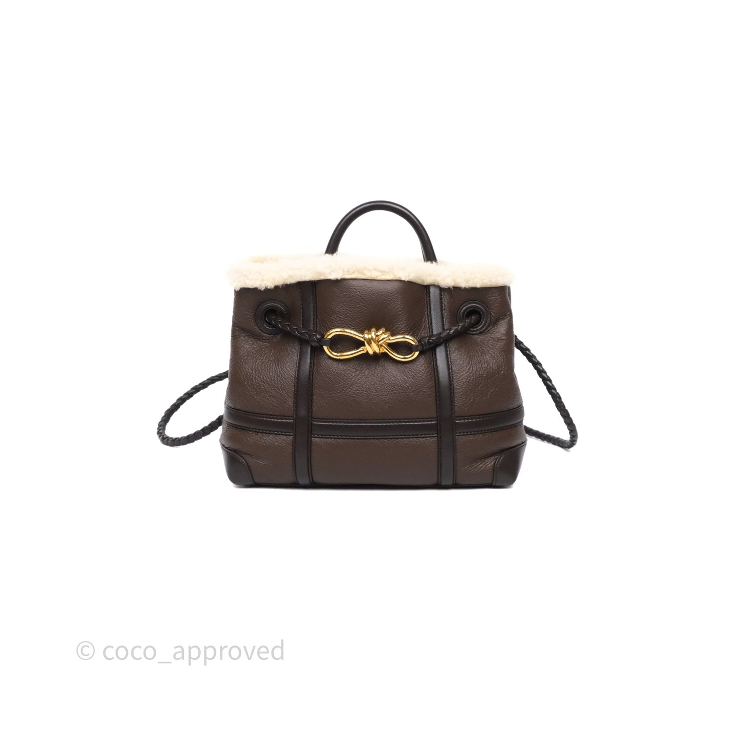 Bottega Veneta Shearling Aviator Small Andiamo Bag Brown