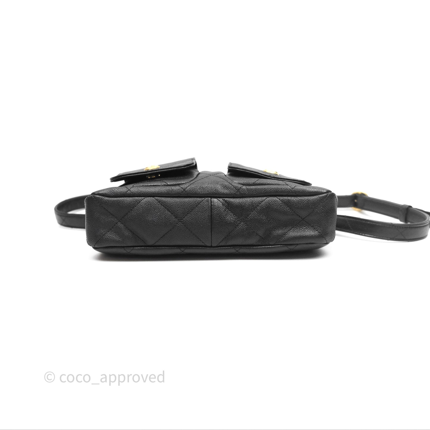 Chanel Double Pocket Hobo Bag Black Caviar Brushed Gold Hardware