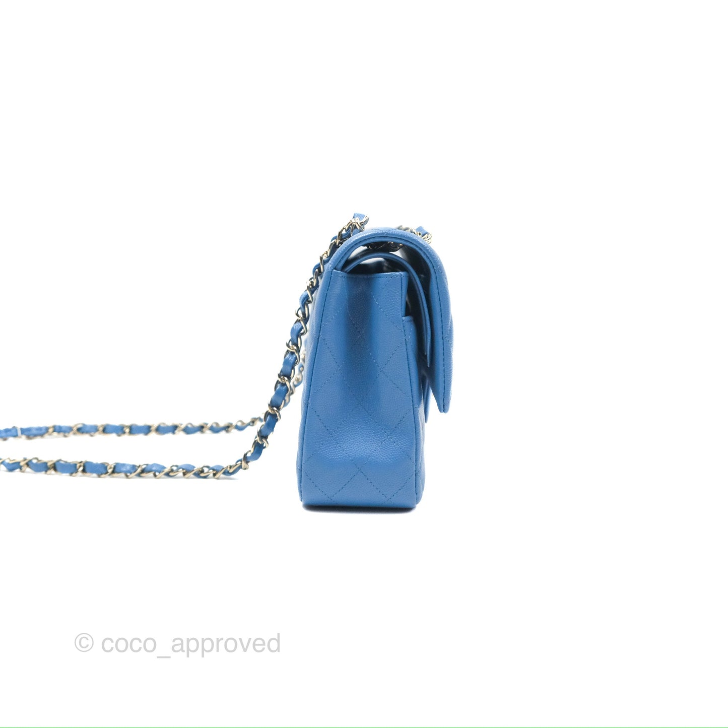Chanel Classic M/L Medium Flap Quilted Blue Caviar Gold Hardware