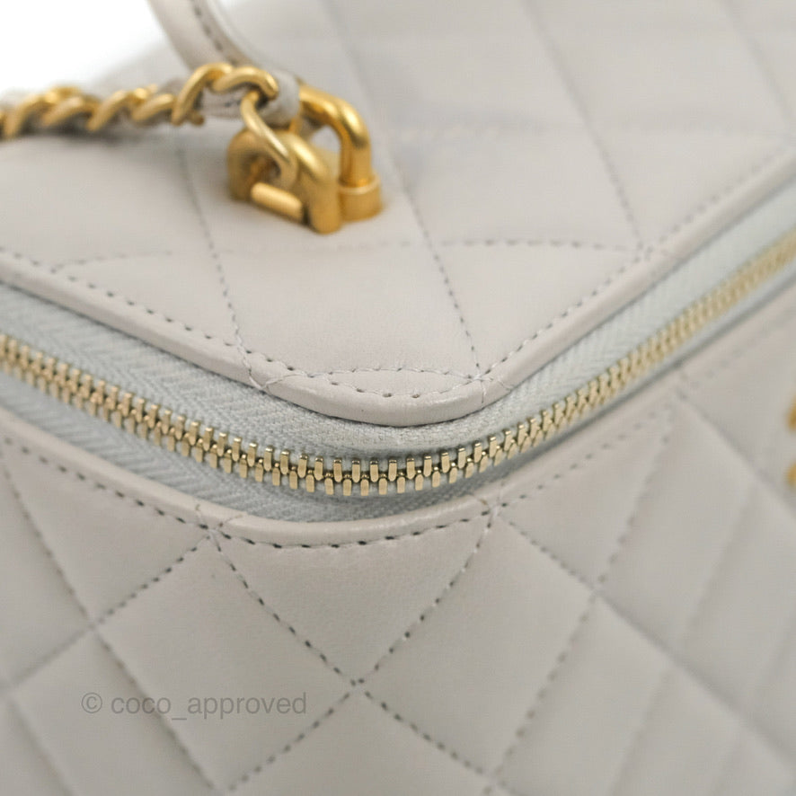 Chanel Vanity Rectangular Top Handle Grey Lambskin Gold Hardware