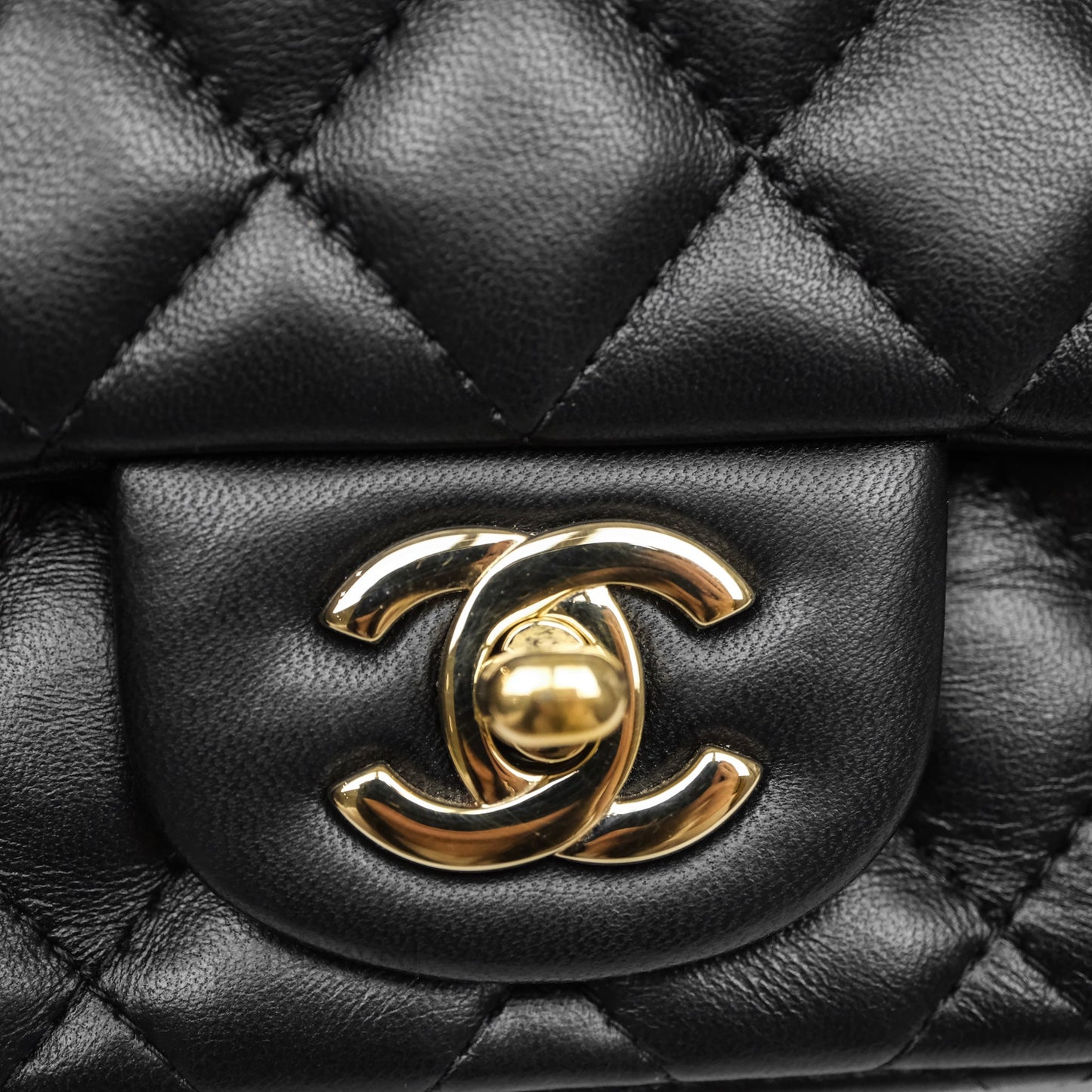 Chanel Mini Square Quilted Black Lambskin Gold Hardware