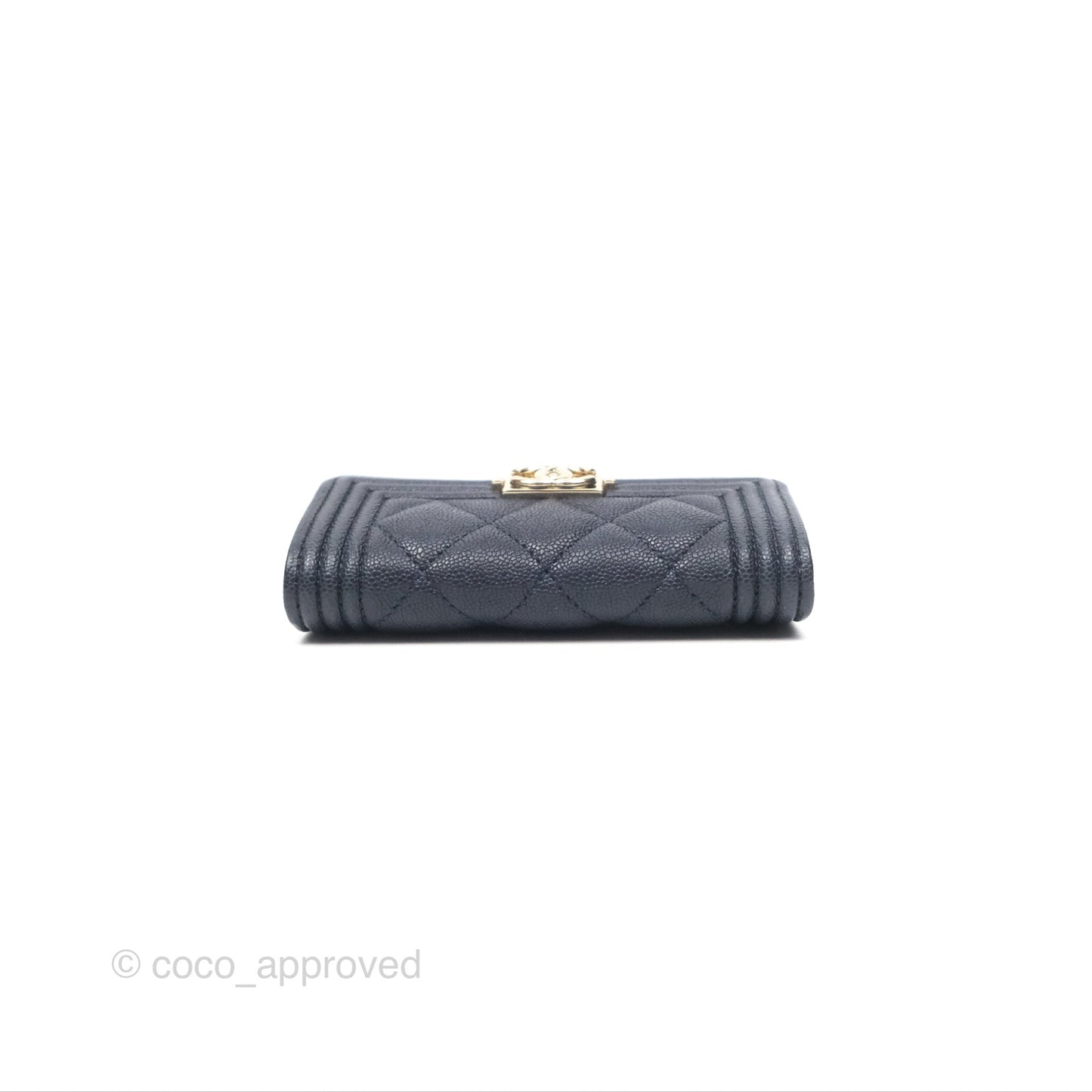 Chanel Quilted Boy Flap Card Holder Navy Caviar Gold Hardware