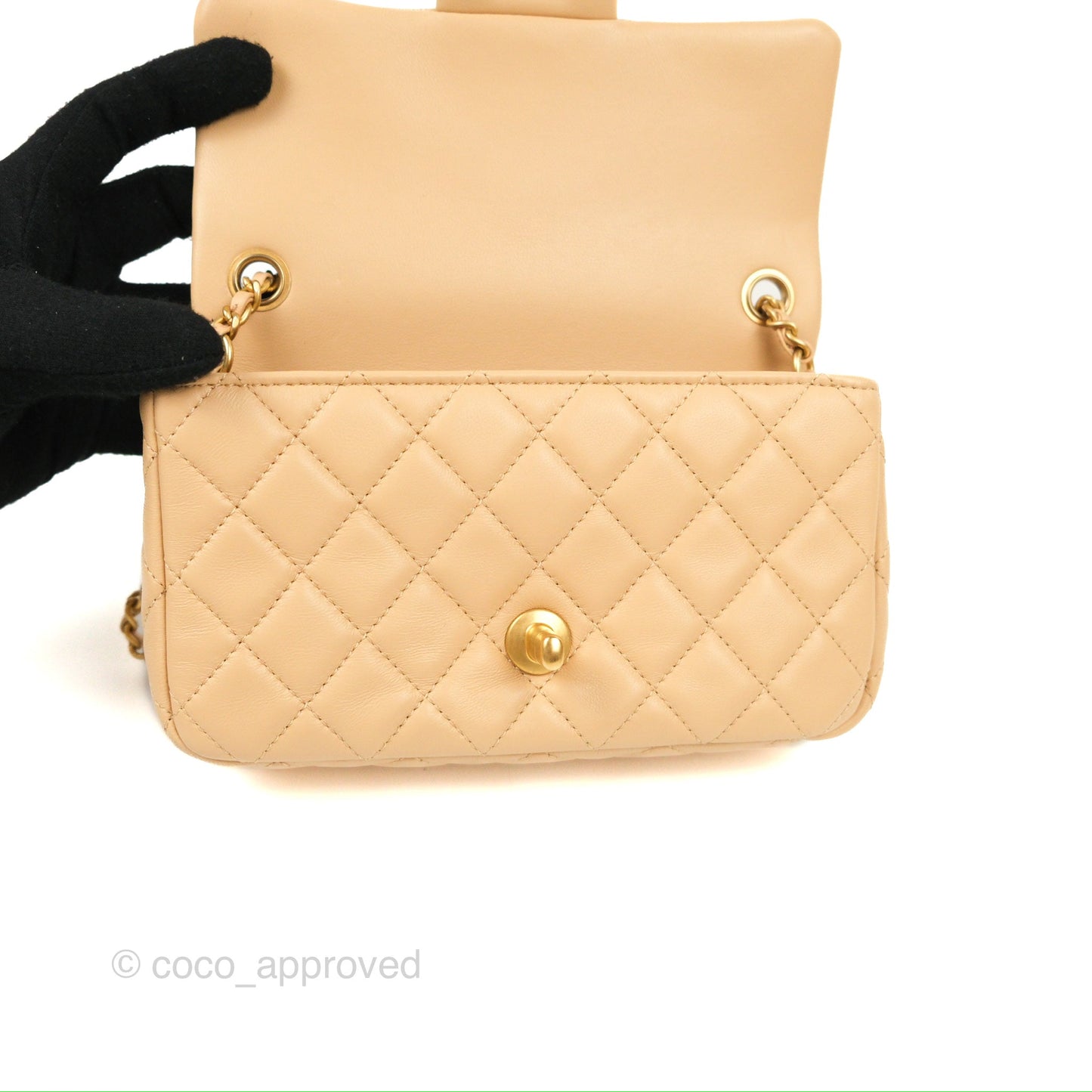 Chanel Mini Rectangular Pearl Crush Beige Lambskin Aged Gold Hardware