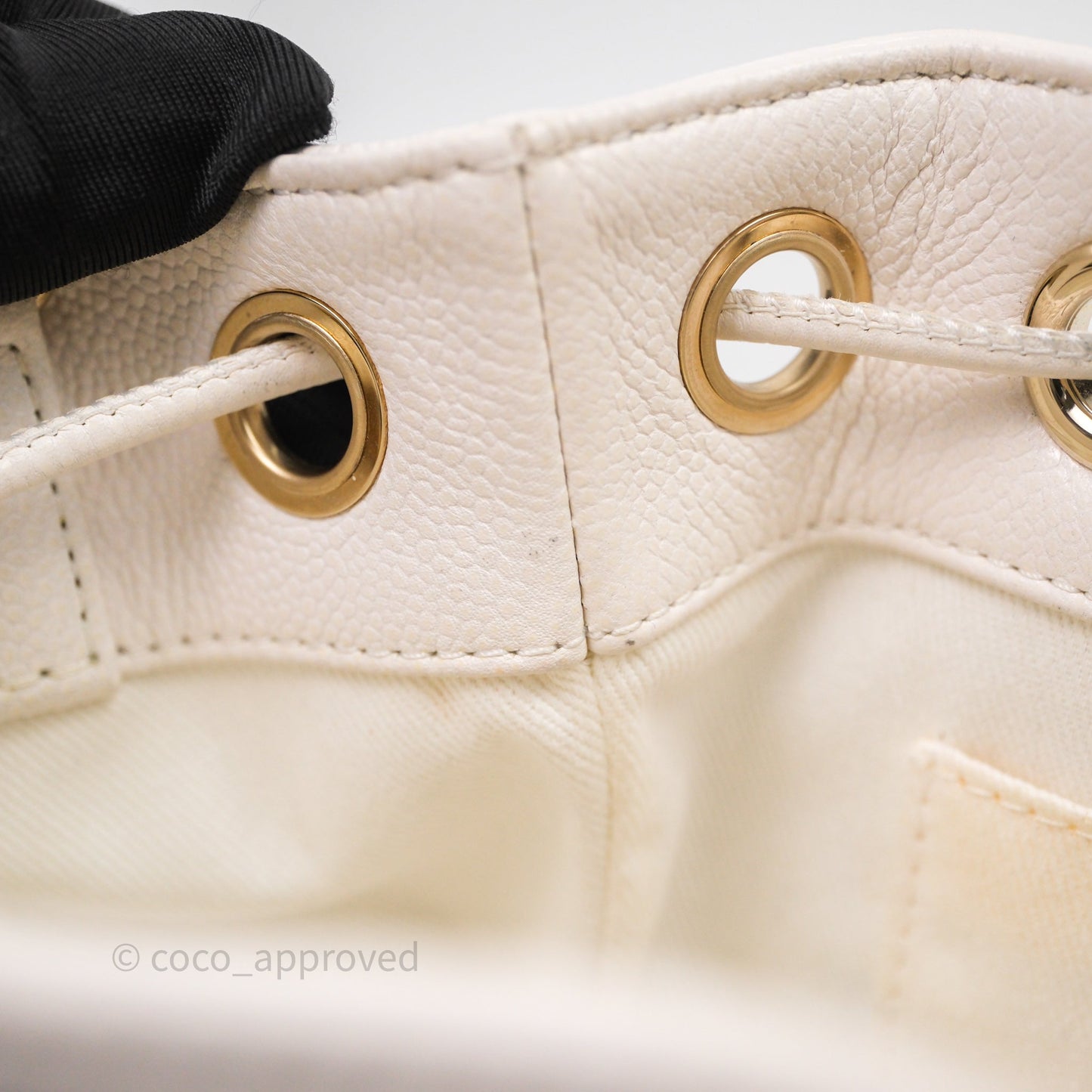 Chanel Business Affinity Drawstring Bucket Bag White Caviar Gold Hardware