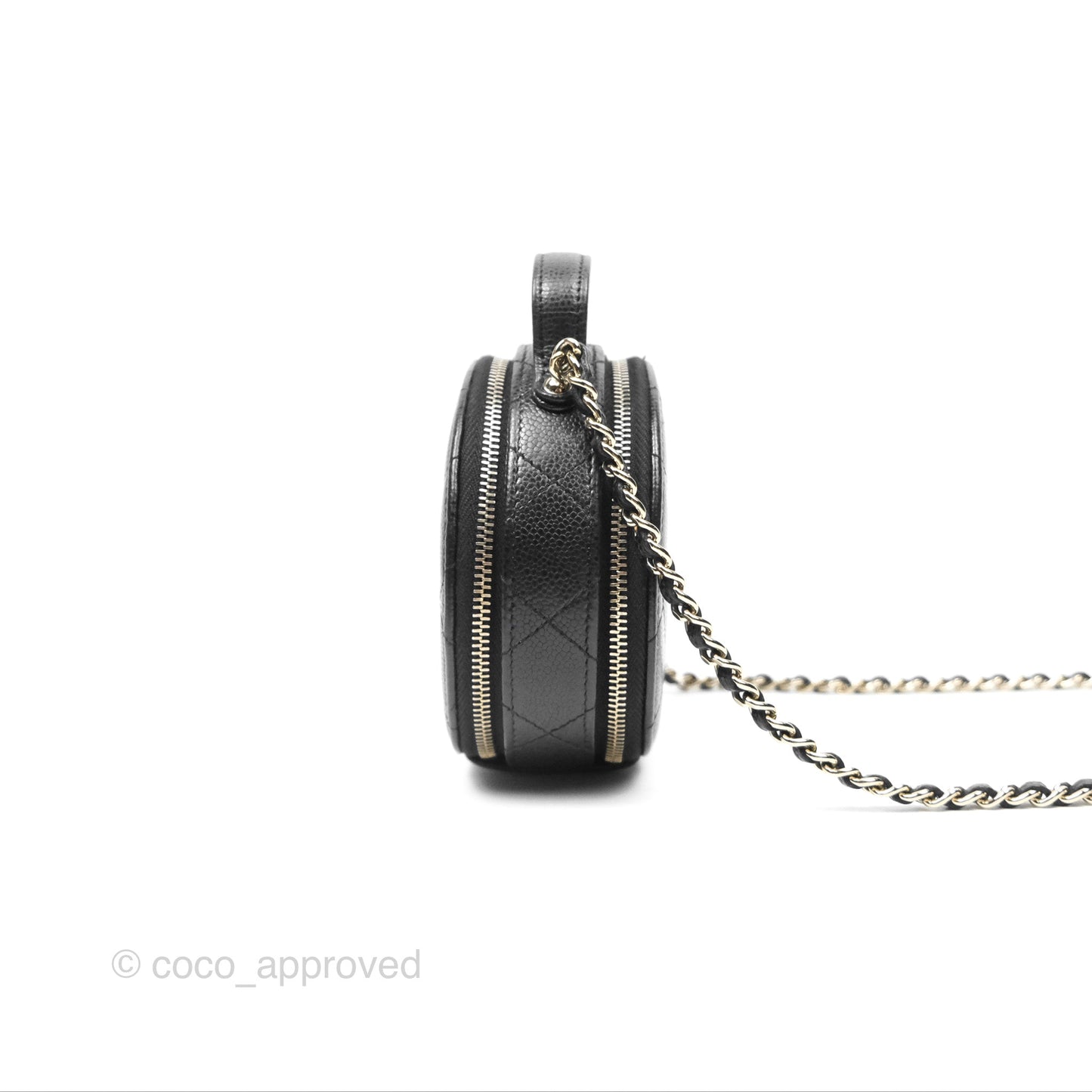 Chanel Mini Round Vanity Bag Handle With Care Black Caviar 22C
