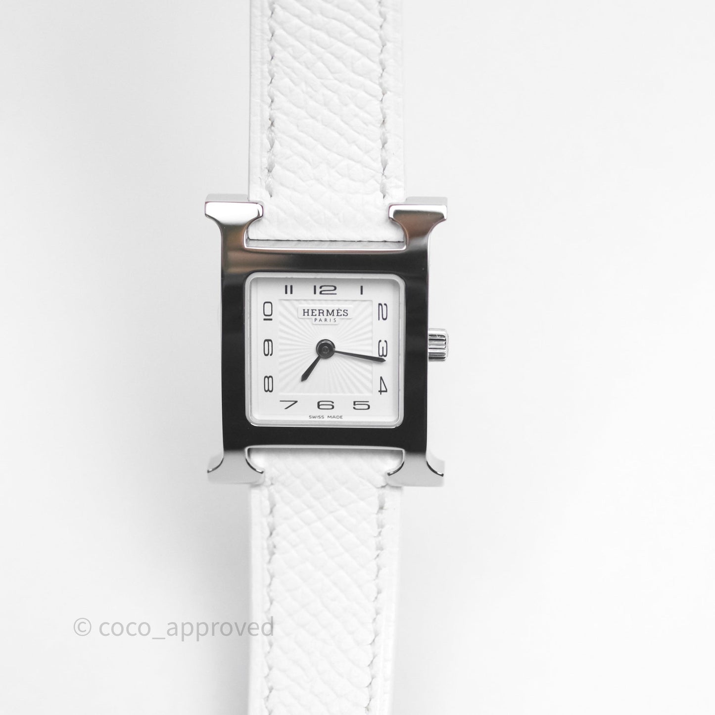 Hermès Heure H Watch Small Model 25 mm Blanc Epsom Palladium Hardware
