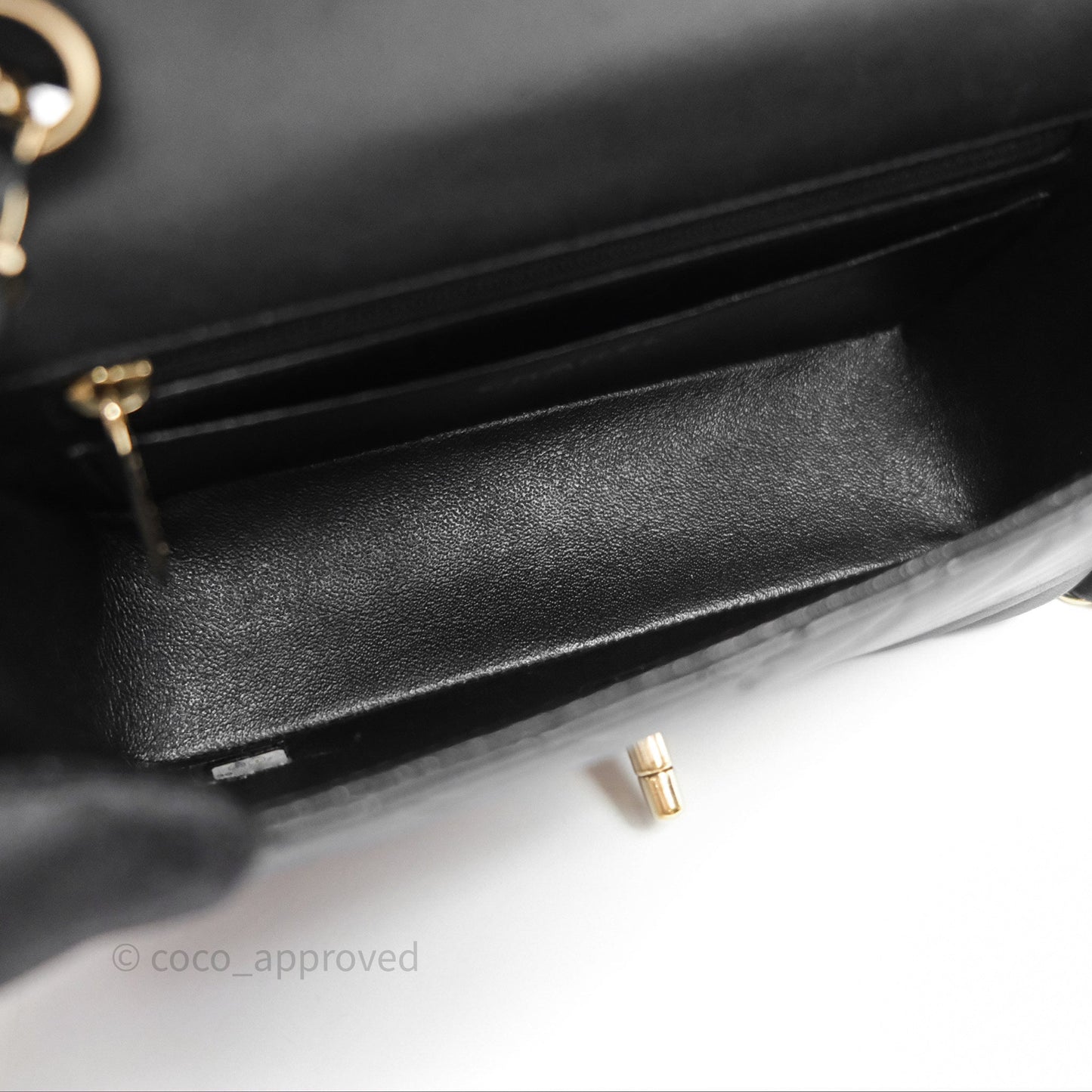 Chanel Quilted Mini Rectangular Chevron Black Lambskin Gold Hardware