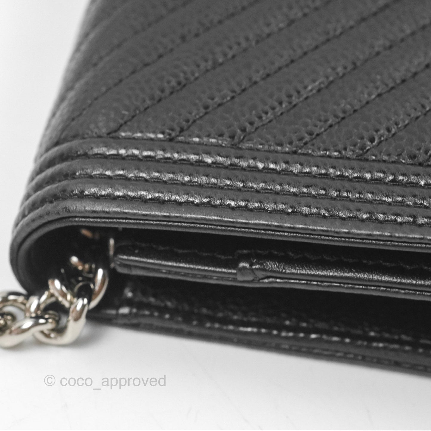 Chanel Chevron Boy Wallet on Chain WOC Black Caviar Silver Hardware