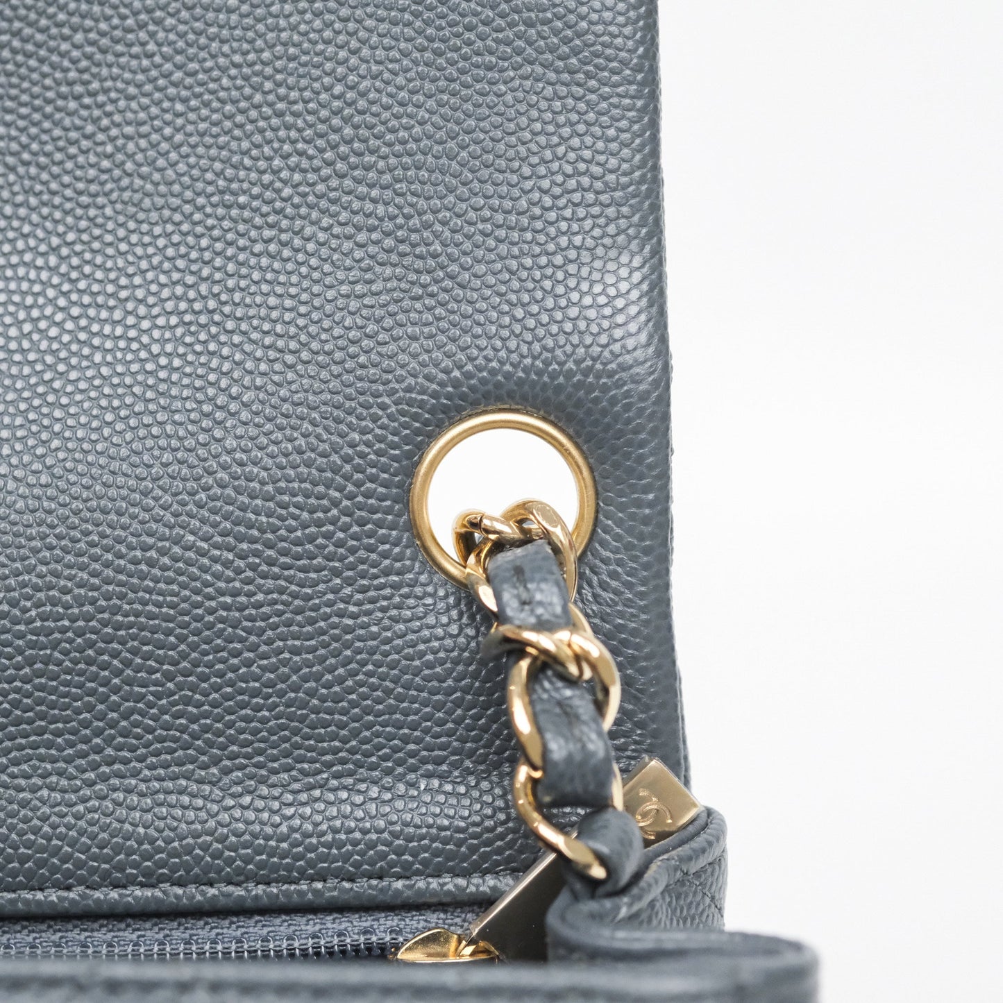 Chanel Mini Square Flap Quilted Dark Grey Blue Caviar Gold Hardware