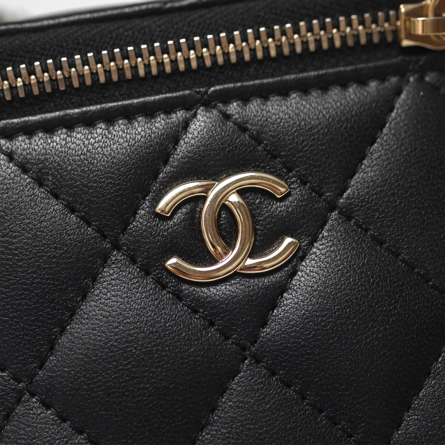Chanel Mini Vanity With Pearl Chain Black Lambskin Gold Hardware