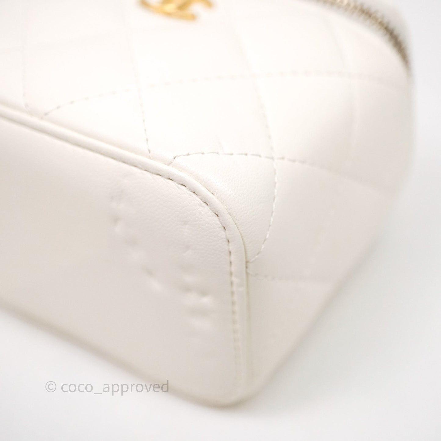 Chanel Quilted Pearl Crush Mini Vanity With Chain Ivory White Lambskin Aged Gold Hardware