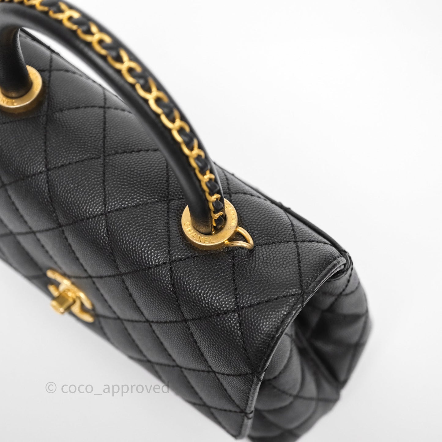 Chanel Small Coco Handle Black Caviar Aged Gold Hardware Braided Handle