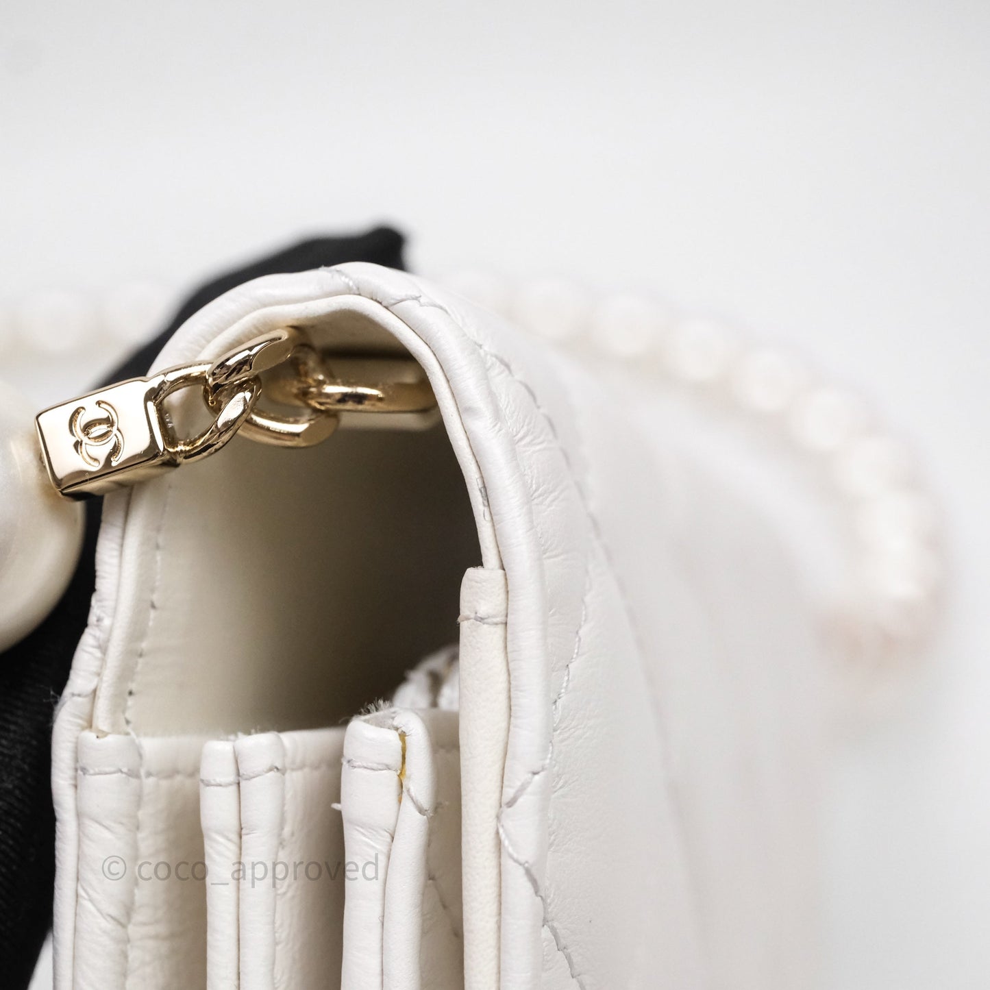 Chanel Mini Wallet On Large Pearl Chain WOC Quilted White Lambskin Gold Hardware
